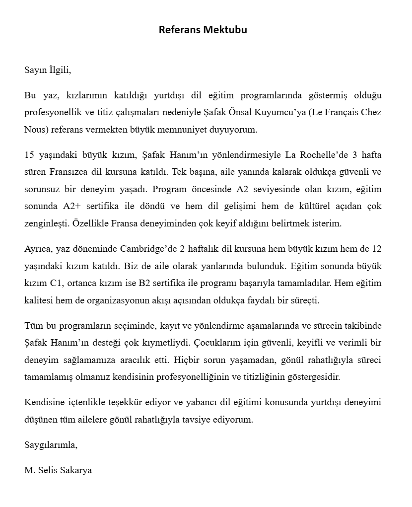 Referans Mektupları - M. Selis Sakarya Veli